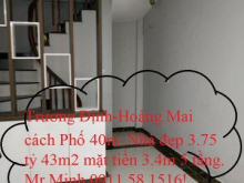 Trương Định-Hoàng Mai 3.75 tỷ cách phố 40m 43m2 mặt tiền 3.4m xây 5 tầng. Mr.Minh