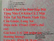 Chính Chủ Cần Bán Gấp Đất Tặng Nhà C4 Kiên Cố 2 Mặt Tiền Tại Xã Phước Vĩnh Tây, Cần Giuộc, Long An