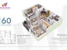 Cần bán căn hộ 60m2 tòa A west bay mặt trước tầng 12. Giá 2,4 tỷ ban công đông nam hướng mát view đẹp, giá rẻ