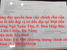 Hàng độc quyền làm việc chính chủ cần bán lô đất đẹp vị trí đắc địa tại Q.Liên Chiểu, Đà Nẵng