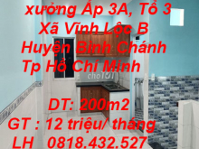 Chính chủ cho thuê nhà xưởng Ấp 3A, Tổ 3, Xã Vĩnh Lộc B, Huyện Bình Chánh, Tp Hồ Chí Minh