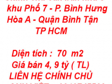 Chính chủ cần bán nhà ở Đường số 13 A - khu Phố 7 - Phường Bình Hưng   Hòa A - Quận Bình Tận - TP HCM