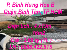 Chính chủ bán lô đất 2 mặt tiền Phường Bình Hưng Hòa B, Quận Bình Tân, TP HCM