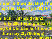 Cần Bán 2 thửa đất Biệt Thự liền kề mặt tiền Quốc lộ 91B, Phước Thới, quận Ô Môn, TP Cần Thơ.