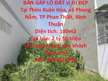 BÁN GẤP LÔ ĐẤT vị trí ĐẸP Tại Xã Phong Nẫm, TP Phan Thiết