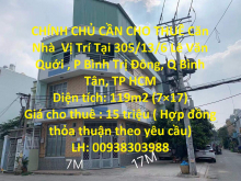 CHÍNH CHỦ CẦN CHO THUÊ Căn Nhà  Vị Trí Tại  Quận Bình Tân , TP HCM