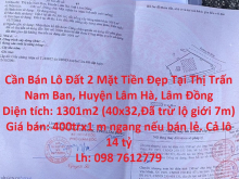 Cần Bán Lô Đất 2 Mặt Tiền Đẹp Tại Thị Trấn Nam Ban, Huyện Lâm Hà, Lâm Đồng