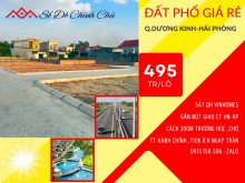 Bán 2 lô đất liền kề sổ đỏ riêng gần khu đô thị Vinhomes Dương Kinh. giá 495tr/lô