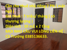 Cần cho thuê nhà riêng 2 PN ( mặt ngõ ) Đường Trần Khát Chân, Phường Thanh Nhàn, Quận Hai Bà Trưng, Hà Nội