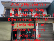 CẦN BÁN NHÀ MẶT ĐƯỜNG NGUYỄN VĂN CỪ, THUẬN LỢI KINH DOANH, MẶT ĐƯỜNG DÀI 11M TP Vinh, Nghệ An