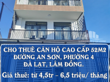 CHO THUÊ CĂN HỘ CAO CẤP 52M2 ĐƯỜNG AN SƠN, PHƯỜNG 4, ĐÀ LẠT, LÂM ĐỒNG.