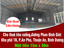 CHO THUÊ 450m2 KHO XƯỞNG,đường Phan Đình Giót, Khu phố 1B, Phường An Phú, Thuận An