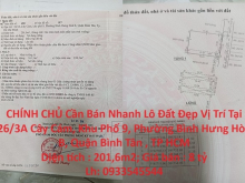 Cần Bán Nhanh Lô Đất 26/3A Cây Cám, KP9, Phường Bình Hưng Hòa B, Quận Bình Tân