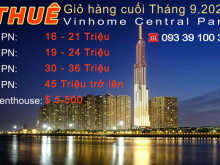 Thuê căn hộ Vinhomes Central ParkTh9.2024 – 68 Căn độc quyền, giá tốt nhất thị trường.LH 0933910039