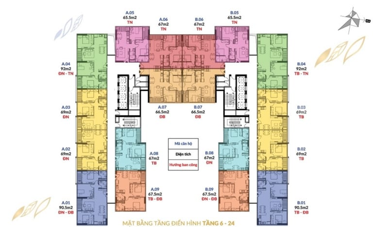 Mặt bằng tầng điển hình (tầng 6 – 24) dự án căn hộ Athena Complex tại quận Hoàng Mai