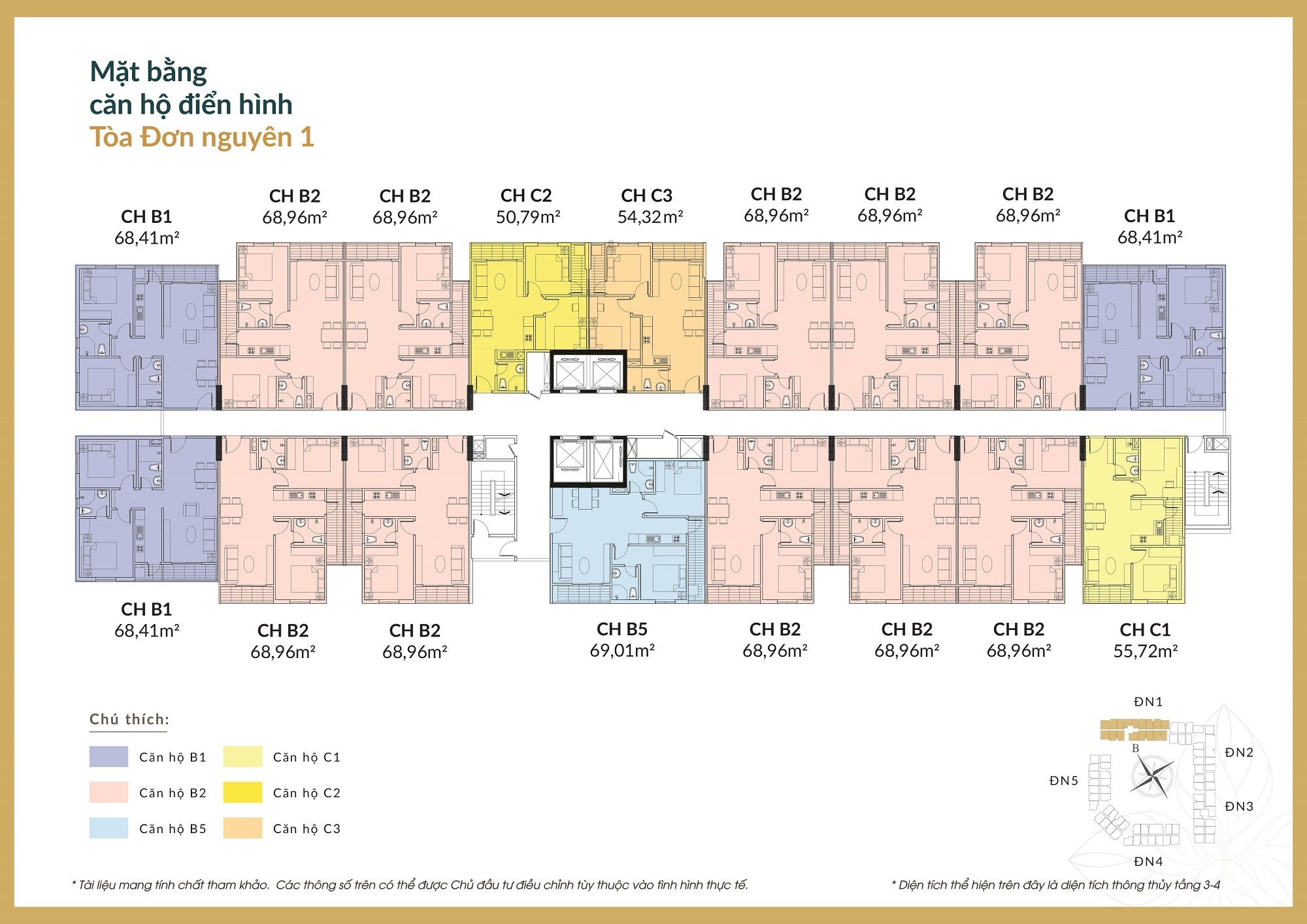 Mặt bằng tầng điển hình đơn nguyên 1 dự án Hope Residences Long Biên