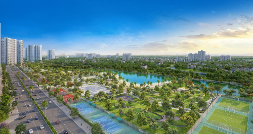 Phối cảnh quần thể thể thao liên hoàn ngoài trời trong khu đô thị VinCity Sportia