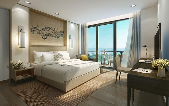 Phòng ngủ căn hộ mẫu condotel InterContinental Phu Quoc Long Beach Resort