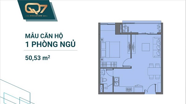 Thiết kế chi tiết mẫu căn hộ 1PN tại dự án Q7 Boulevard