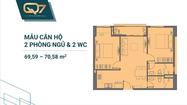 Thiết kế chi tiết mẫu căn hộ 2PN và 2WC tại dự án Q7 Boulevard