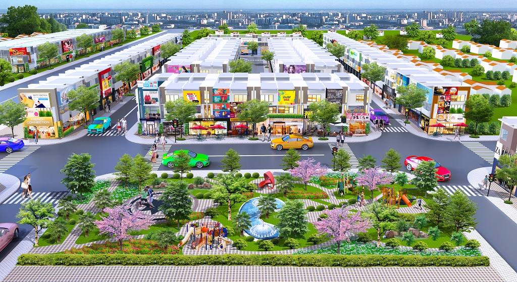 Phối cảnh nhà phố và công viên cây xanh tại dự án Golden Future City
